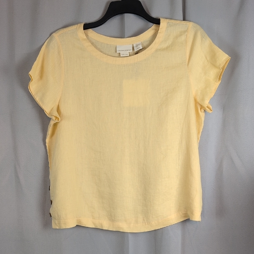 Cynthia Rowley Yellow 100% Linen Shirt with Crew Neck